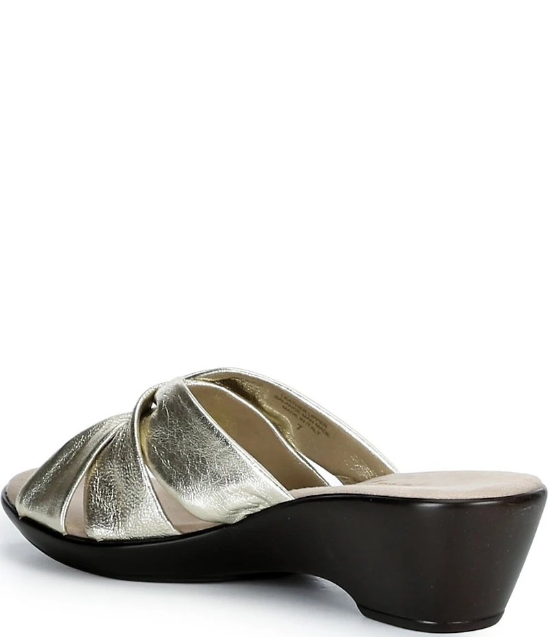 Onex Lilly Metallic Leather Twisted Knot Wedge Slide Sandals
