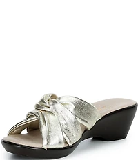 Onex Lilly Metallic Leather Twisted Knot Wedge Slide Sandals