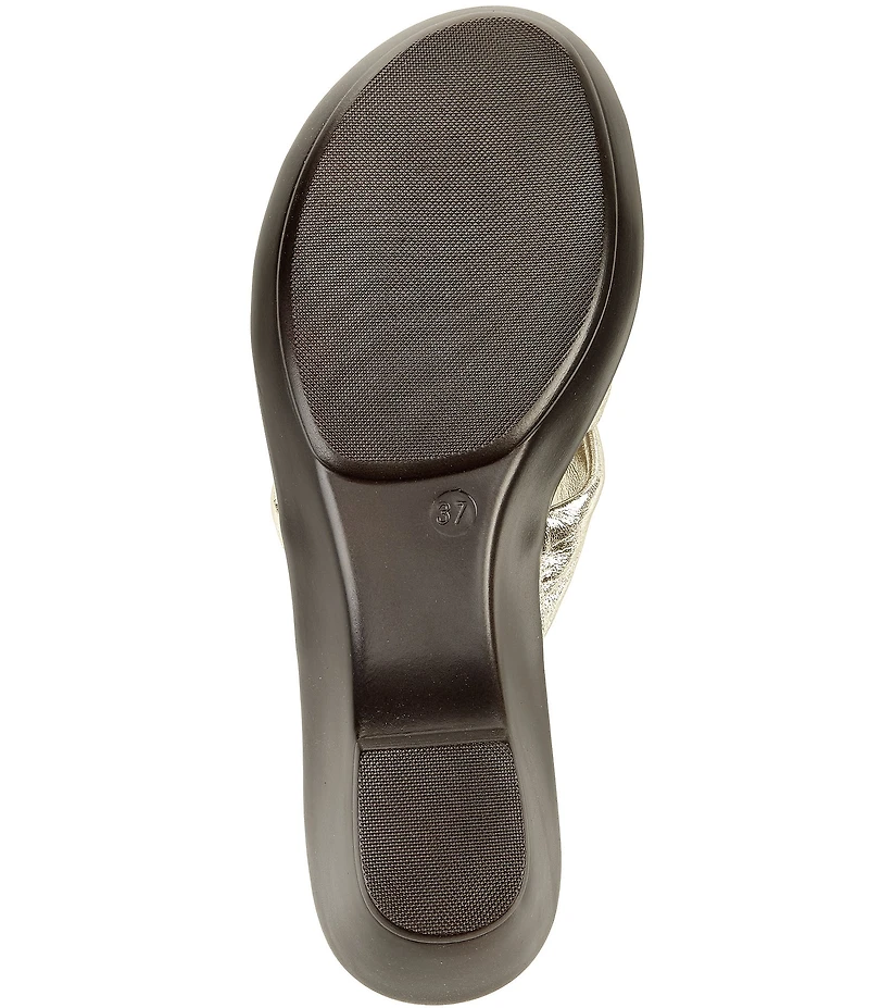 Onex Lilly Metallic Leather Twisted Knot Wedge Slide Sandals