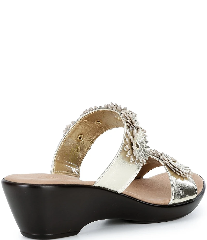 Onex Margaret Metallic Leather Flowers Banded Slide Sandals