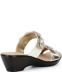 Onex Margaret Metallic Leather Flowers Banded Slide Sandals