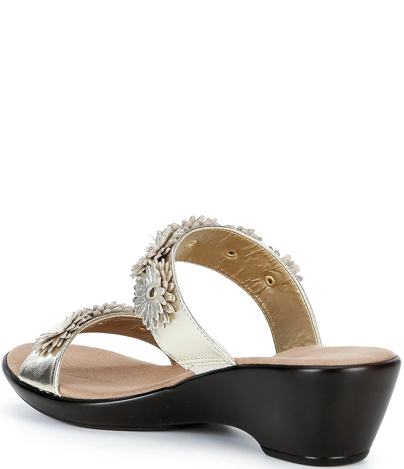 Onex Margaret Metallic Leather Flowers Banded Slide Sandals