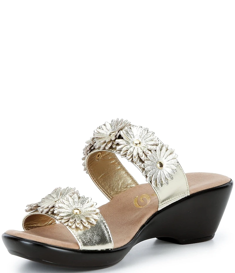 Onex Margaret Metallic Leather Flowers Banded Slide Sandals