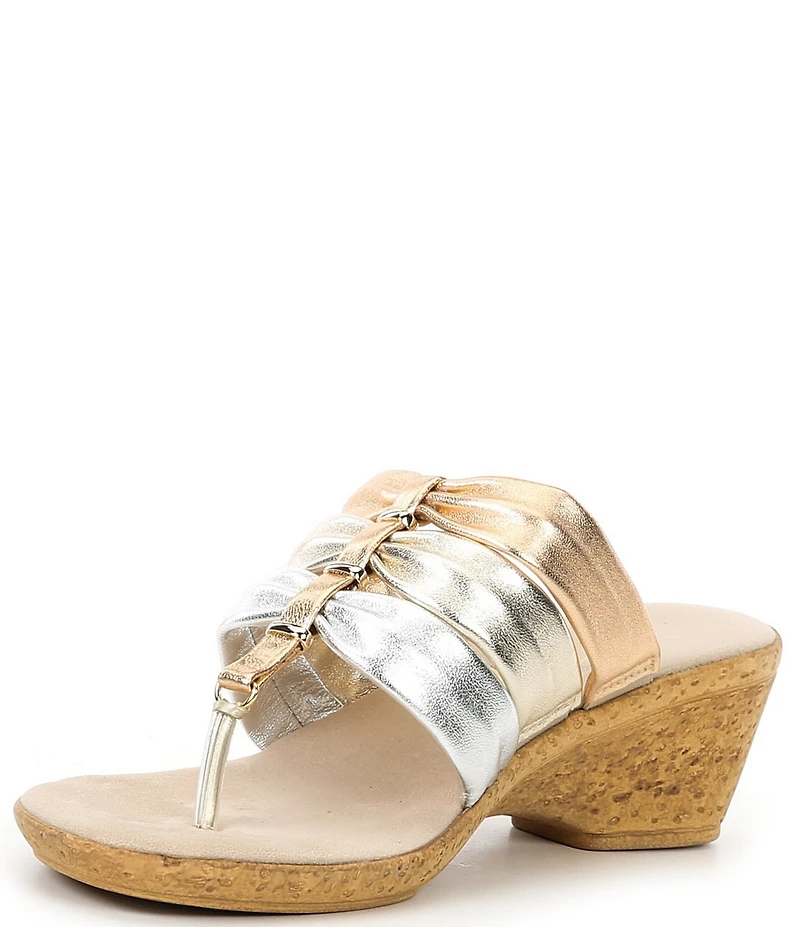 Onex Marisa Metallic Leather 3-Band Cork Thong Sandals