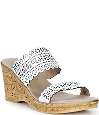 Onex Monette Leather Rhinestone Banded Cork Wedge Slide Sandals