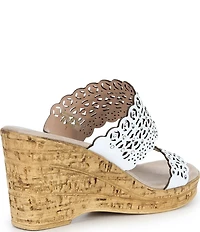 Onex Monette Leather Rhinestone Banded Cork Wedge Slide Sandals