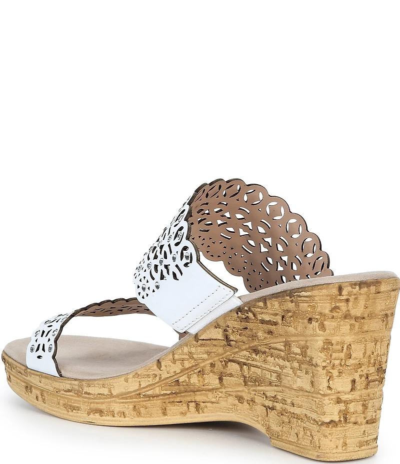 Onex Monette Leather Rhinestone Banded Cork Wedge Slide Sandals