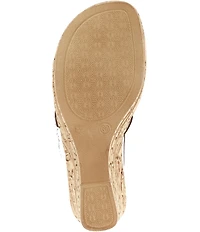 Onex Monette Leather Rhinestone Banded Cork Wedge Slide Sandals