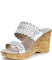 Onex Monette Leather Rhinestone Banded Cork Wedge Slide Sandals
