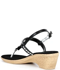 Onex Mykanos Studded Leather Slingback Cork Wedge T-Strap Sandals