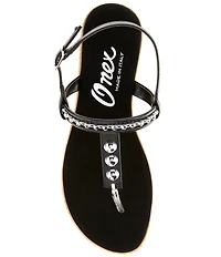 Onex Mykanos Studded Leather Slingback Cork Wedge T-Strap Sandals