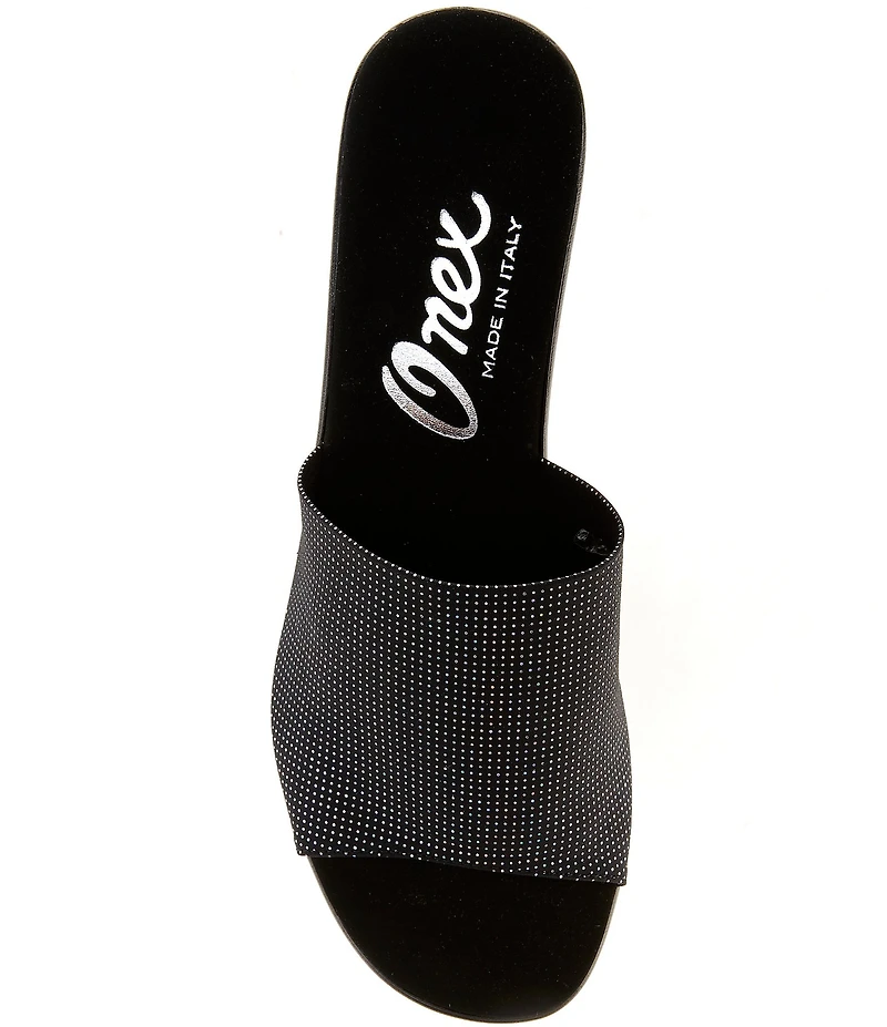 Onex Rebecca Iridescent Fabric Banded Block Heel Slip-On Sandals