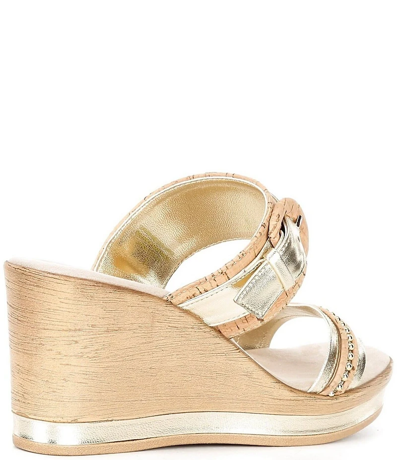 Onex Ronnie Metallic Leather Banded Buckle Wedge Sandals