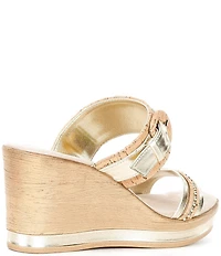 Onex Ronnie Metallic Leather Banded Buckle Wedge Sandals