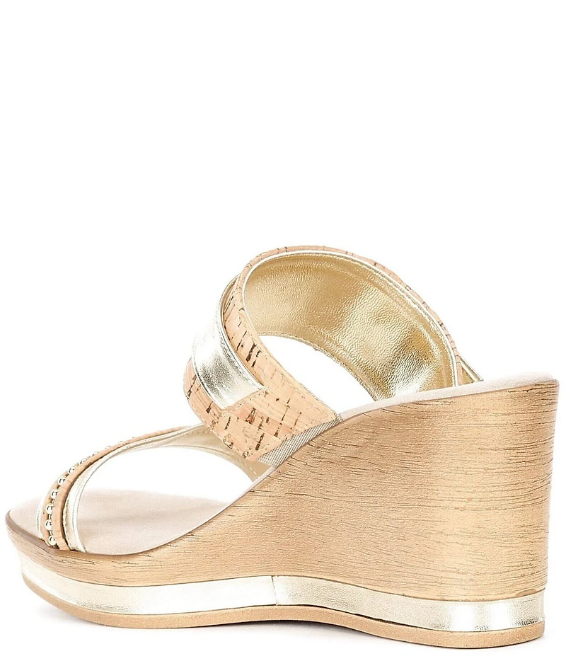 Onex Ronnie Metallic Leather Banded Buckle Wedge Sandals