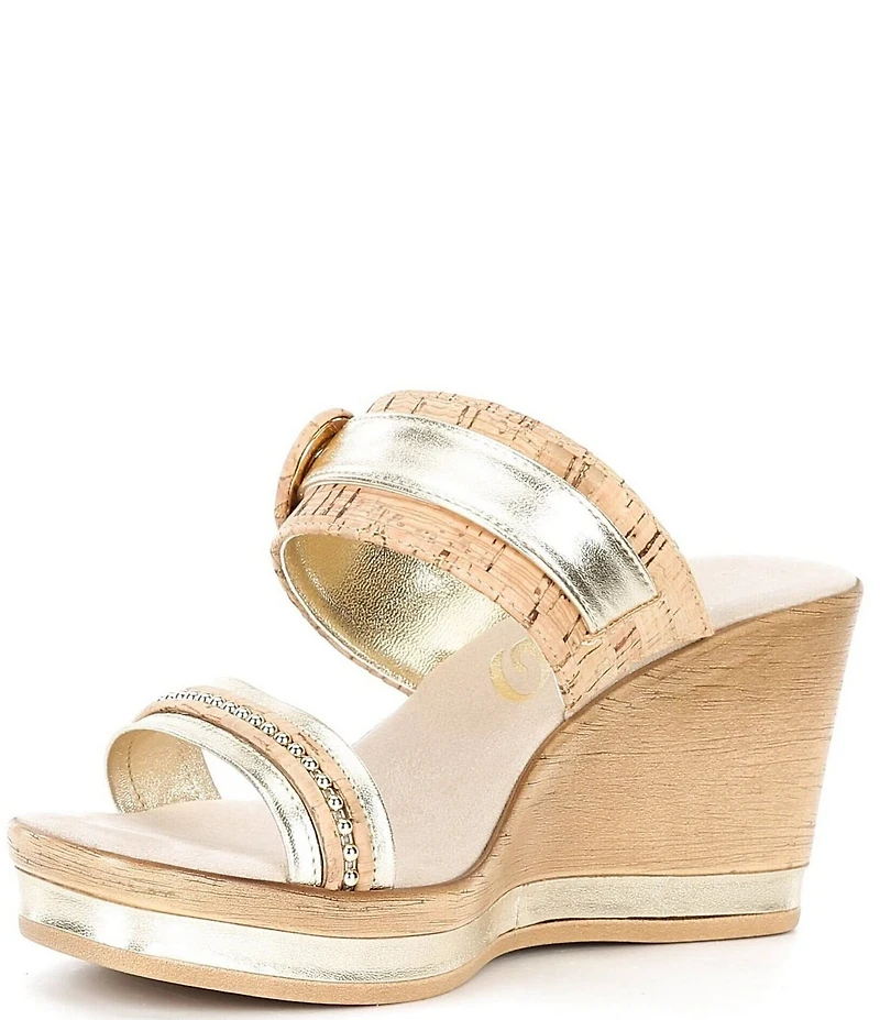 Onex Ronnie Metallic Leather Banded Buckle Wedge Sandals