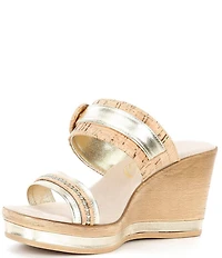 Onex Ronnie Metallic Leather Banded Buckle Wedge Sandals