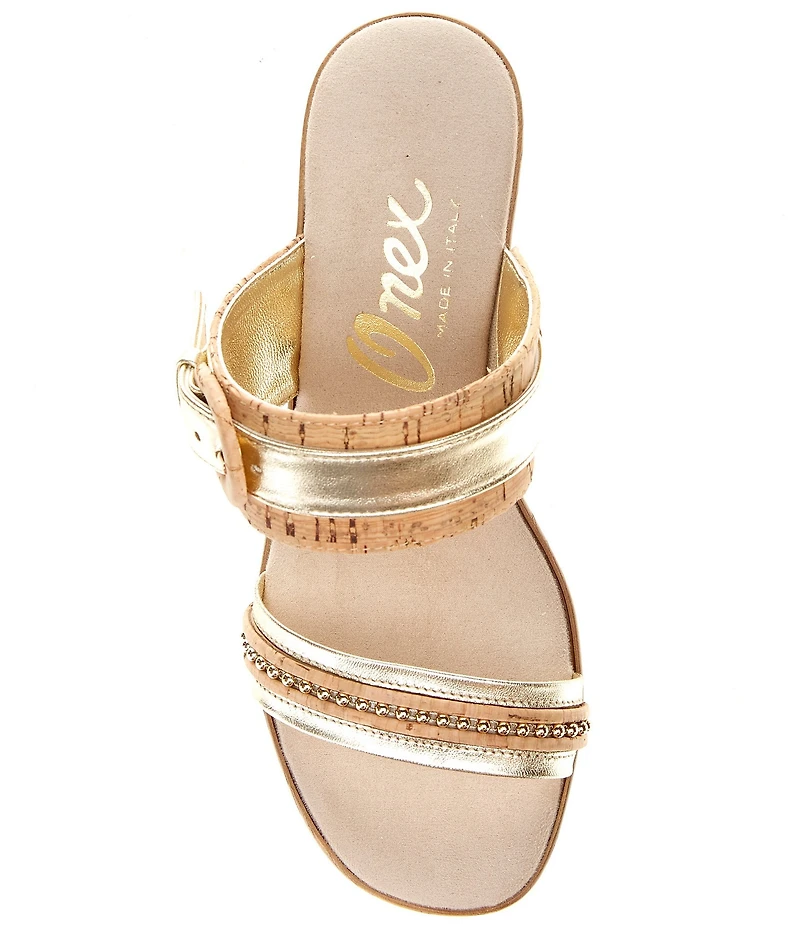 Onex Ronnie Metallic Leather Banded Buckle Wedge Sandals