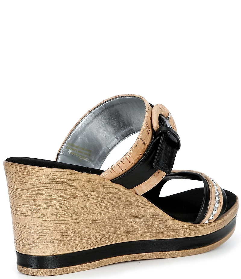 Onex Ronnie Metallic Leather Banded Buckle Wedge Sandals