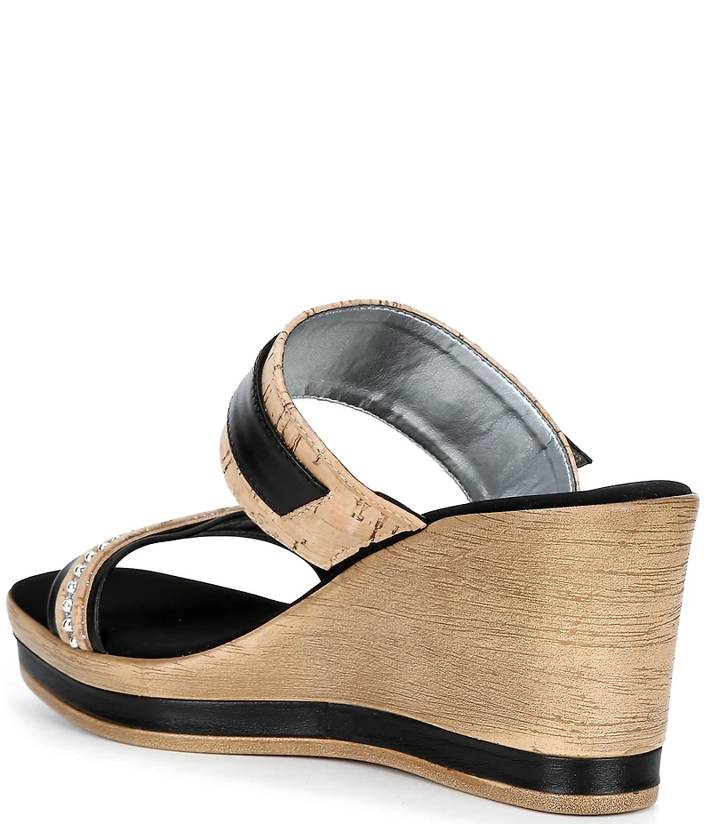 Onex Ronnie Metallic Leather Banded Buckle Wedge Sandals