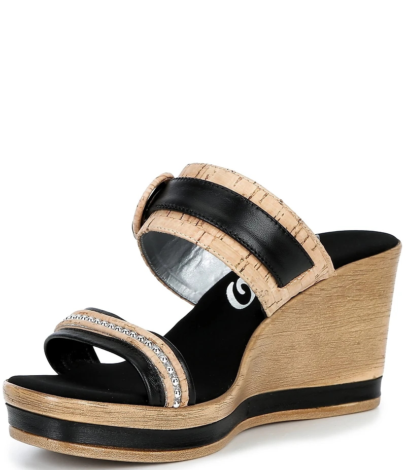 Onex Ronnie Metallic Leather Banded Buckle Wedge Sandals
