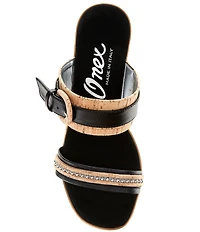 Onex Ronnie Metallic Leather Banded Buckle Wedge Sandals