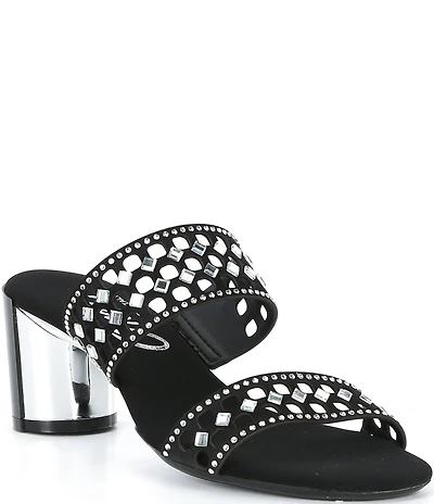 Onex Sonia Embellished Leather Metal Heel Dress Slide Sandals