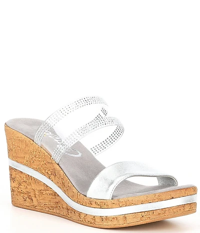 Onex Vanish Leather Rhinestone Cork Wedge Platform Slide Sandals