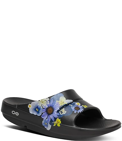 OOFOS OOahh Floral Recovery Platform Slide Sandals