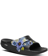 OOFOS OOahh Floral Recovery Platform Slide Sandals