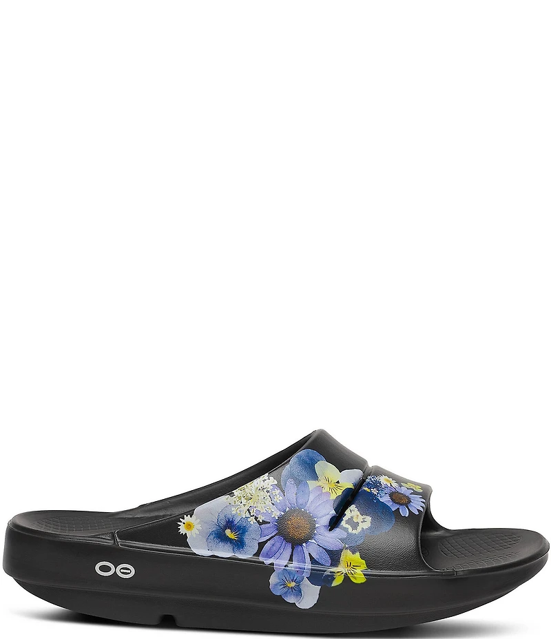 OOFOS OOahh Floral Recovery Platform Slide Sandals