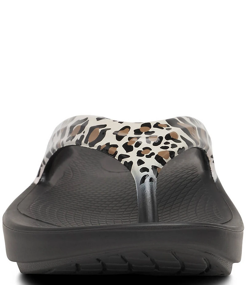 OOFOS OOlala Leopard Recovery Thong Sandals