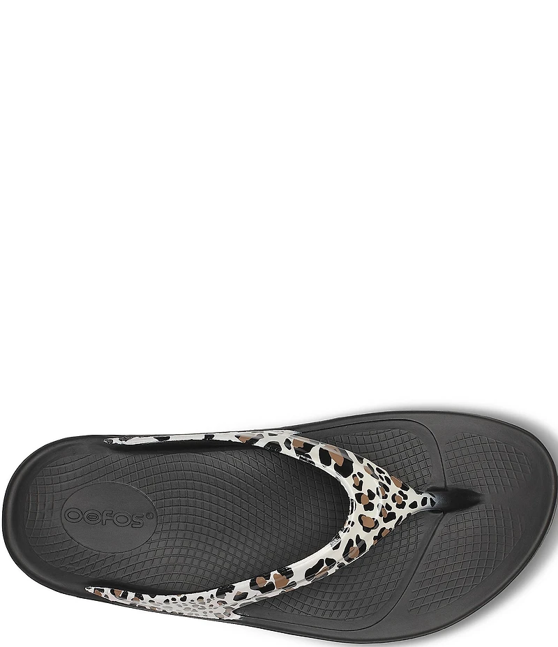 OOFOS OOlala Leopard Recovery Thong Sandals