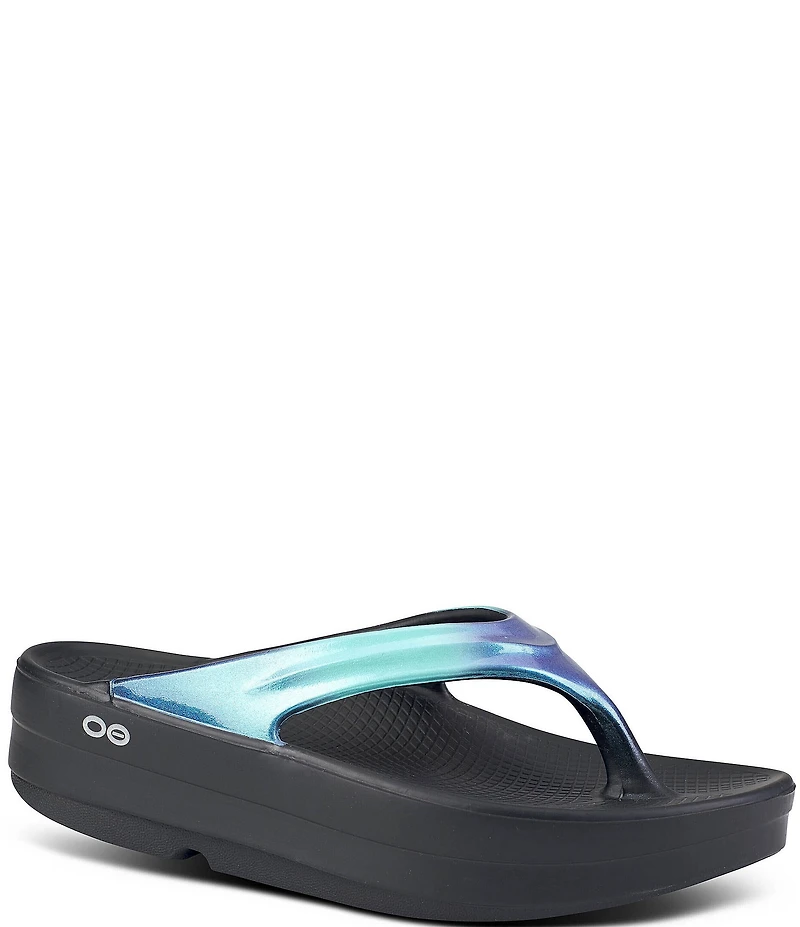 OOFOS OOmega Metallic Recovery Thong Platform Sandals