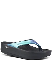 OOFOS OOmega Metallic Recovery Thong Platform Sandals