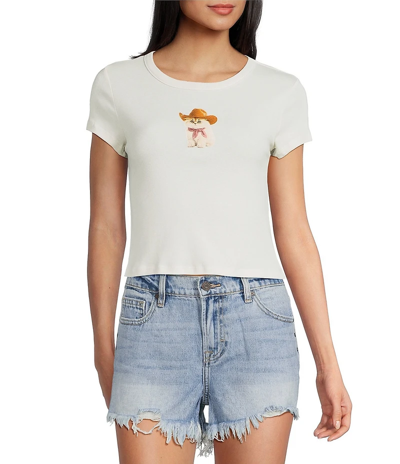 Originality Short Sleeve Cowboy Kitten Graphic Baby Tee