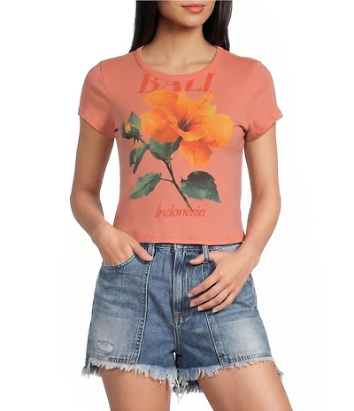 Originality Bali Hibiscus Flower Short Sleeve Baby Tee