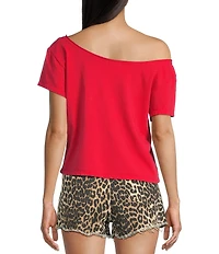 Originality Barcelona 16 Graphic Off-The-Shoulder Short Sleeve T-Shirt