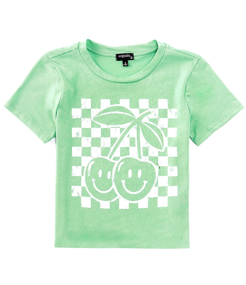 Originality Big Girls 7-16 Short-Sleeve Cherry Smiley Checker Cropped T-Shirt