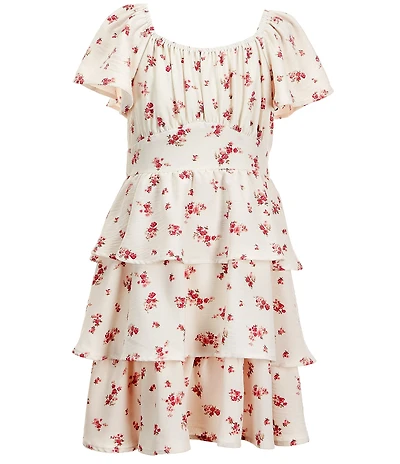 Originality Big Girls Floral Printed Short Flutter Sleeve Dress