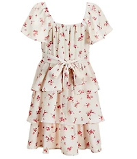 Originality Big Girls Floral Printed Short Flutter Sleeve Dress