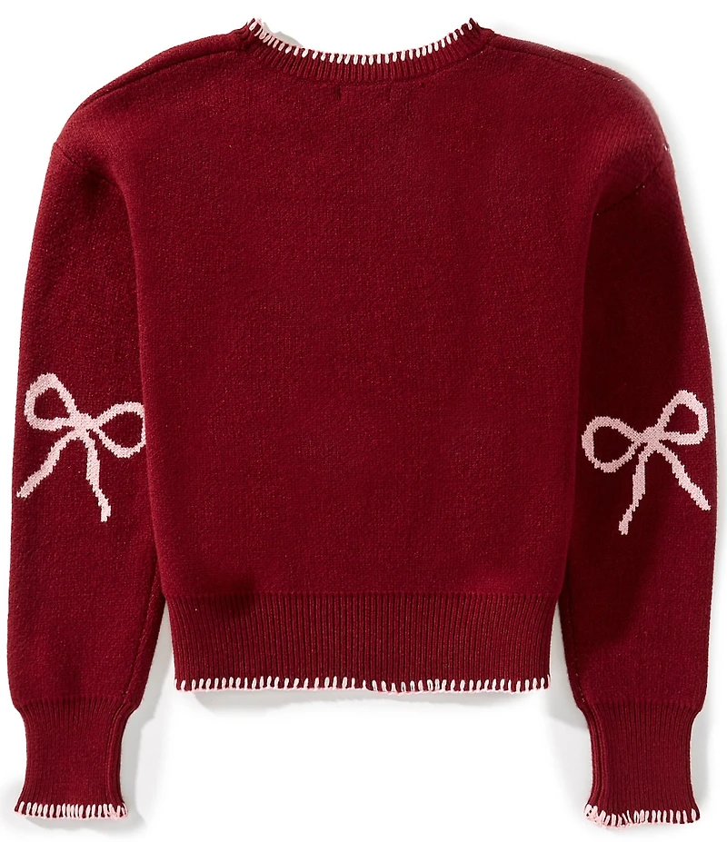 Originality Big Girls Long Sleeve Bow Whipstitch Boxy Pullover Sweater