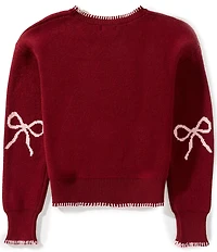 Originality Big Girls Long Sleeve Bow Whipstitch Boxy Pullover Sweater