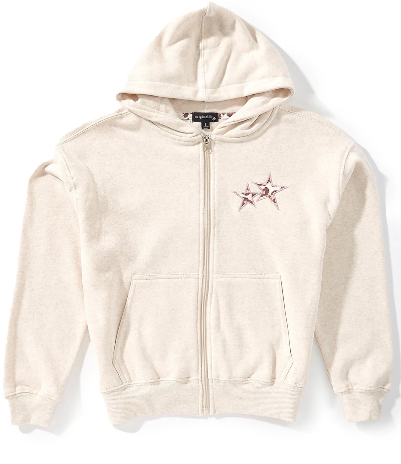 Originality Big Girls Long Sleeve Leopard Star Patch Hoodie