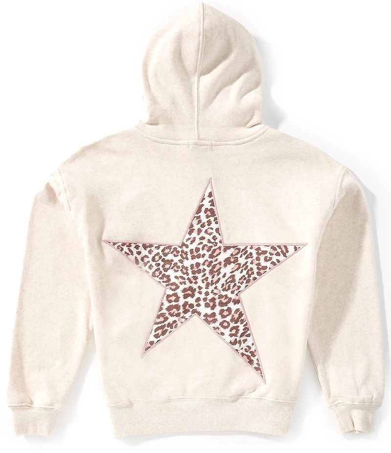 Originality Big Girls Long Sleeve Leopard Star Patch Hoodie