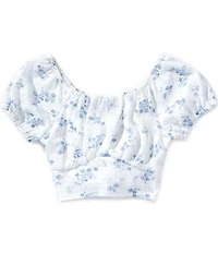 Originality Big Girls Short Sleeve Floral Print Tie Back Top