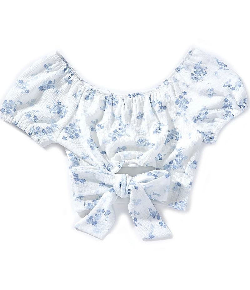 Originality Big Girls Short Sleeve Floral Print Tie Back Top