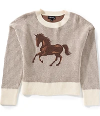 Originality Big Girls Long-Sleeve Vertical-Stripe/Running Horse Sweater