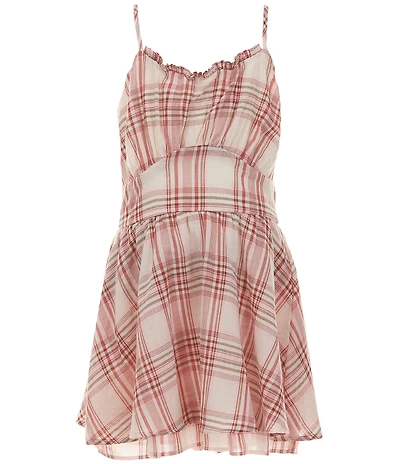 Originality Big Girls Plaid Print Sleeveless Ruffle Romper