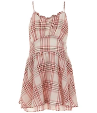 Originality Big Girls Plaid Print Sleeveless Ruffle Romper